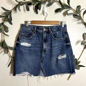 Stradivarius Blue Distressed Denim Skirt